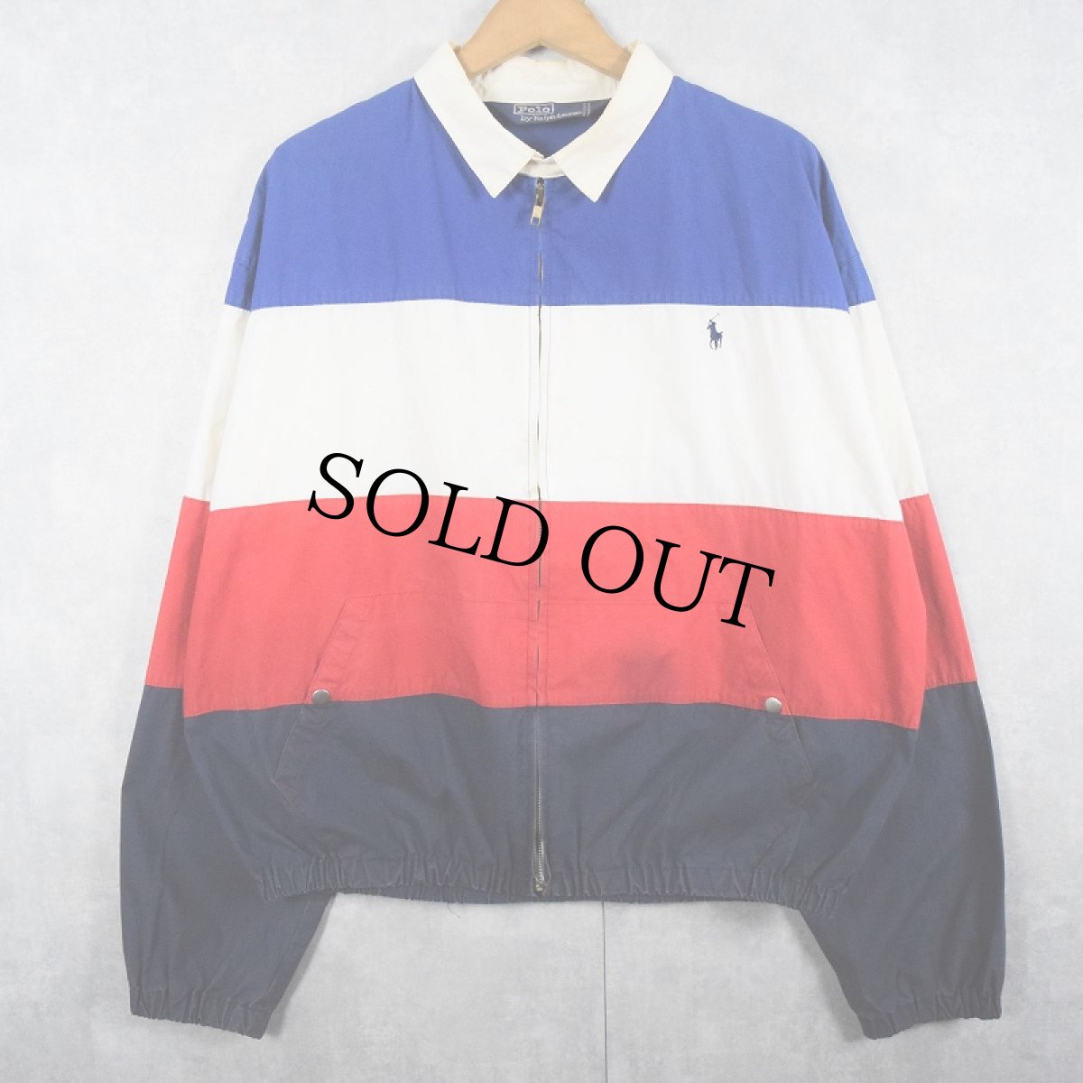 画像1: 90's POLO Ralph Lauren ロゴ刺繍 ボーダー切り替え コットンスイングトップ L (1)