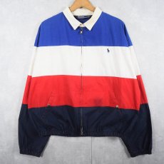 画像1: 90's POLO Ralph Lauren ロゴ刺繍 ボーダー切り替え コットンスイングトップ L (1)