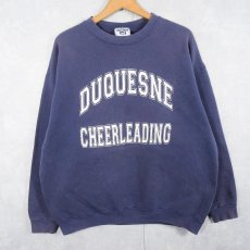 画像1: 90's Lee USA製 "DUQUESNE CHEERLEADING" プリントスウェット NAVY L (1)