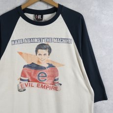 画像1: 90's RAGE AGAINST THE MACHINE "EVIL EMPIRE" ロックバンド ラグランTシャツ (1)