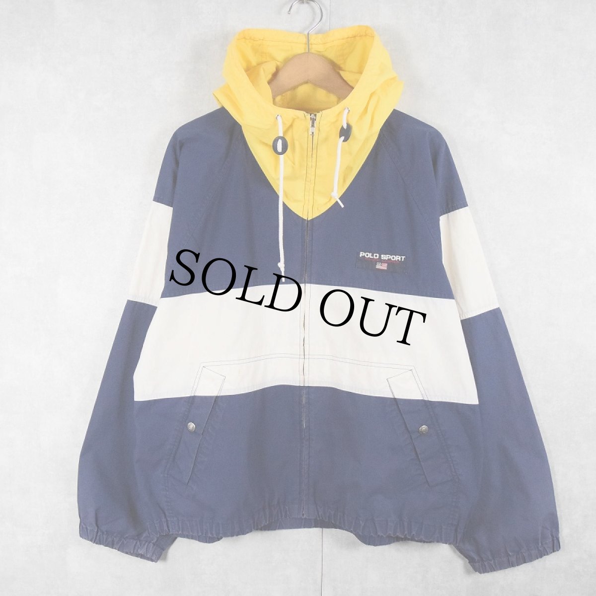 画像1: 90's POLO SPORT Ralph Lauren ロゴ刺繍 切り替えデザイン コットンジップパーカー L (1)