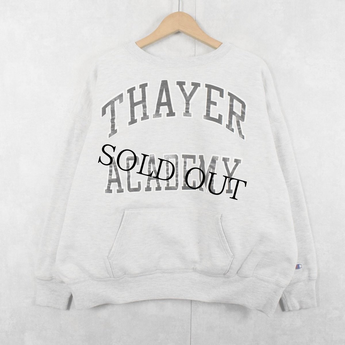 画像1: 80〜90's Champion 青刺繍タグ 中期 USA製 "THAYER ACADEMY" ダブルフェイススウェット XL (1)