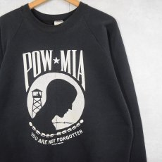 画像1: 90's USA製 "POW MIA" 兵士追悼プリントラグランスウェット BLACK XL (1)
