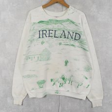 画像1: 90's USA製 "IRELAND" 大判プリントラグランスウェット XXL (1)