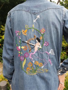 画像5: 60〜70's ハンド刺繍 デニムウエスタンシャツ (5)