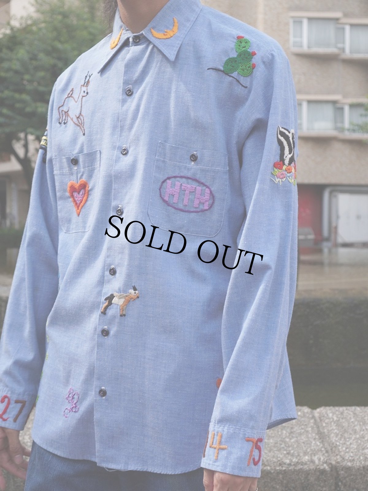 画像1: 70's Sears PERMA PREST "Embroidery" シャンブレーシャツ L TALL (1)
