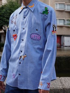 画像1: 70's Sears PERMA PREST "Embroidery" シャンブレーシャツ L TALL (1)