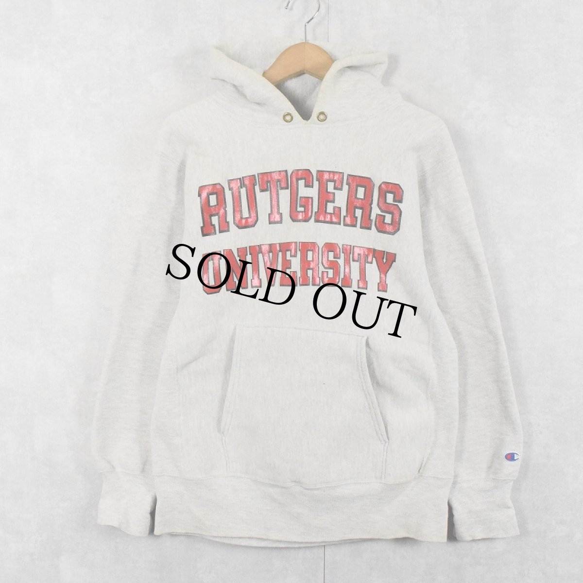 画像1: 90's Champion REVERSE WEAVE USA製 "RUTGERS UNIVERSITY" プリントスウェットフーディー M (1)