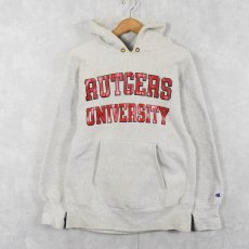 画像1: 90's Champion REVERSE WEAVE USA製 "RUTGERS UNIVERSITY" プリントスウェットフーディー M (1)