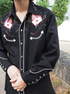 画像3: 70's H BAR C トランプ刺繍 ポリエステル ウエスタンシャツ BLACK (3)