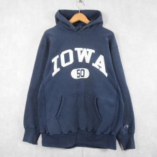 画像1: 90's Champion REVERSE WEAVE "IOWA" プリントスウェットフーディー NAVY XL (1)