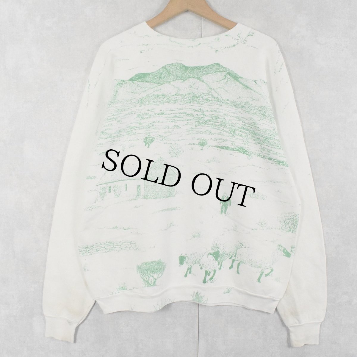 画像2: 90's USA製 "IRELAND" 大判プリントラグランスウェット XXL (2)