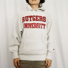 画像2: 90's Champion REVERSE WEAVE USA製 "RUTGERS UNIVERSITY" プリントスウェットフーディー M (2)