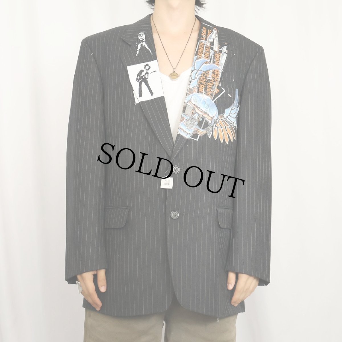 画像3: UPPER "SEX PISTOLS" リメイクプリント ストライプ柄 ウールテーラードジャケット (3)