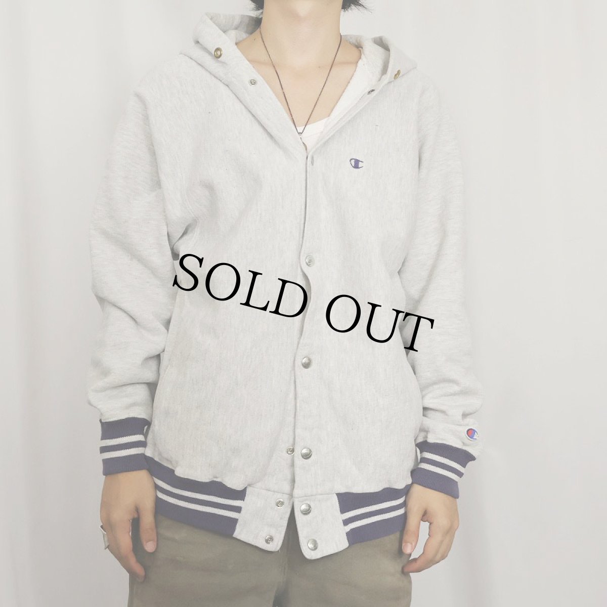 画像2: 90's Champion REVERSE WEAVE USA製 フルスナップ スウェットパーカー L (2)