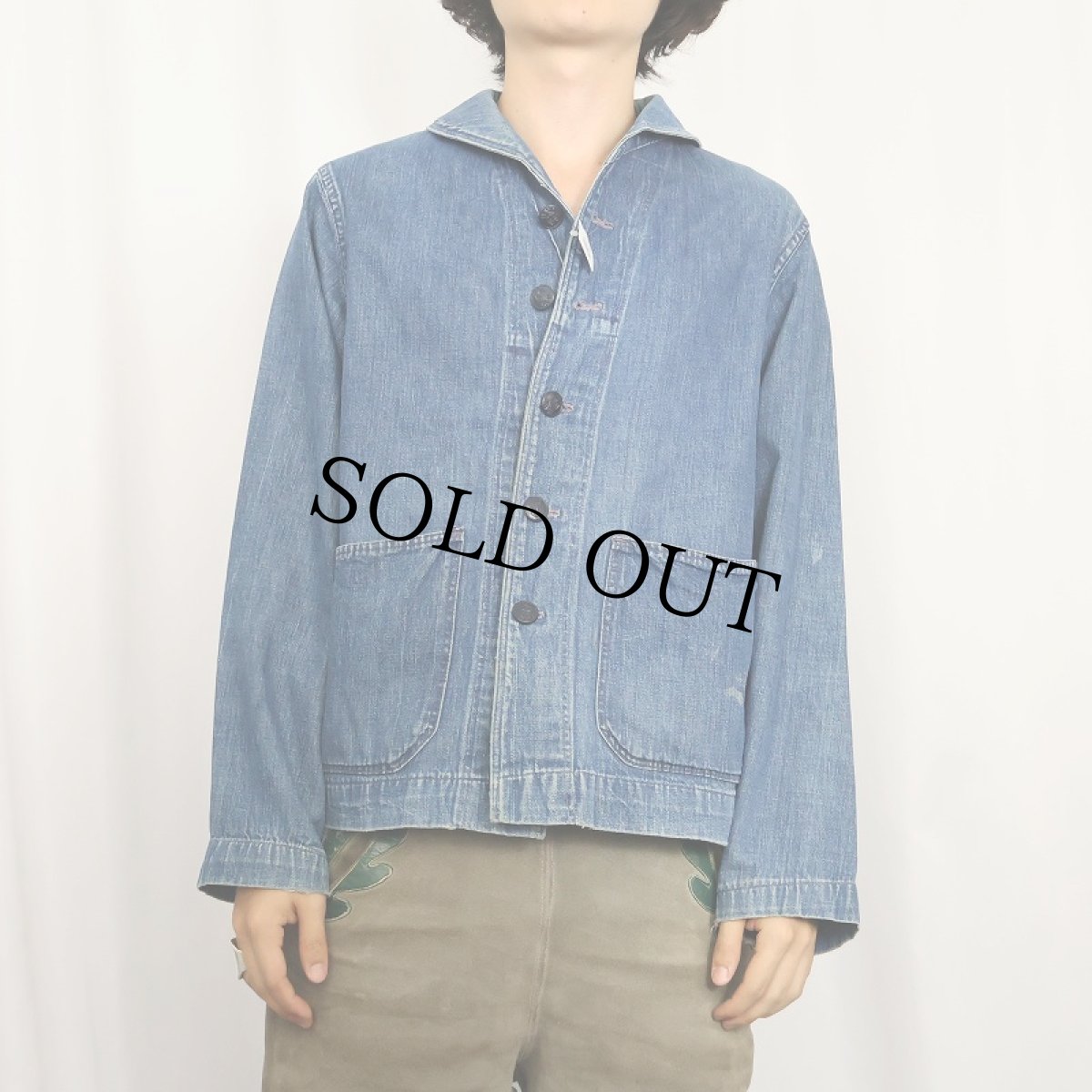 画像2: 40's U.S.NAVY ショールカラー デニムカバーオール (2)