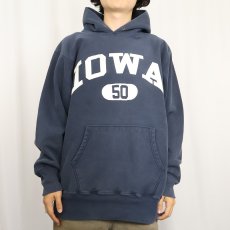 画像2: 90's Champion REVERSE WEAVE "IOWA" プリントスウェットフーディー NAVY XL (2)