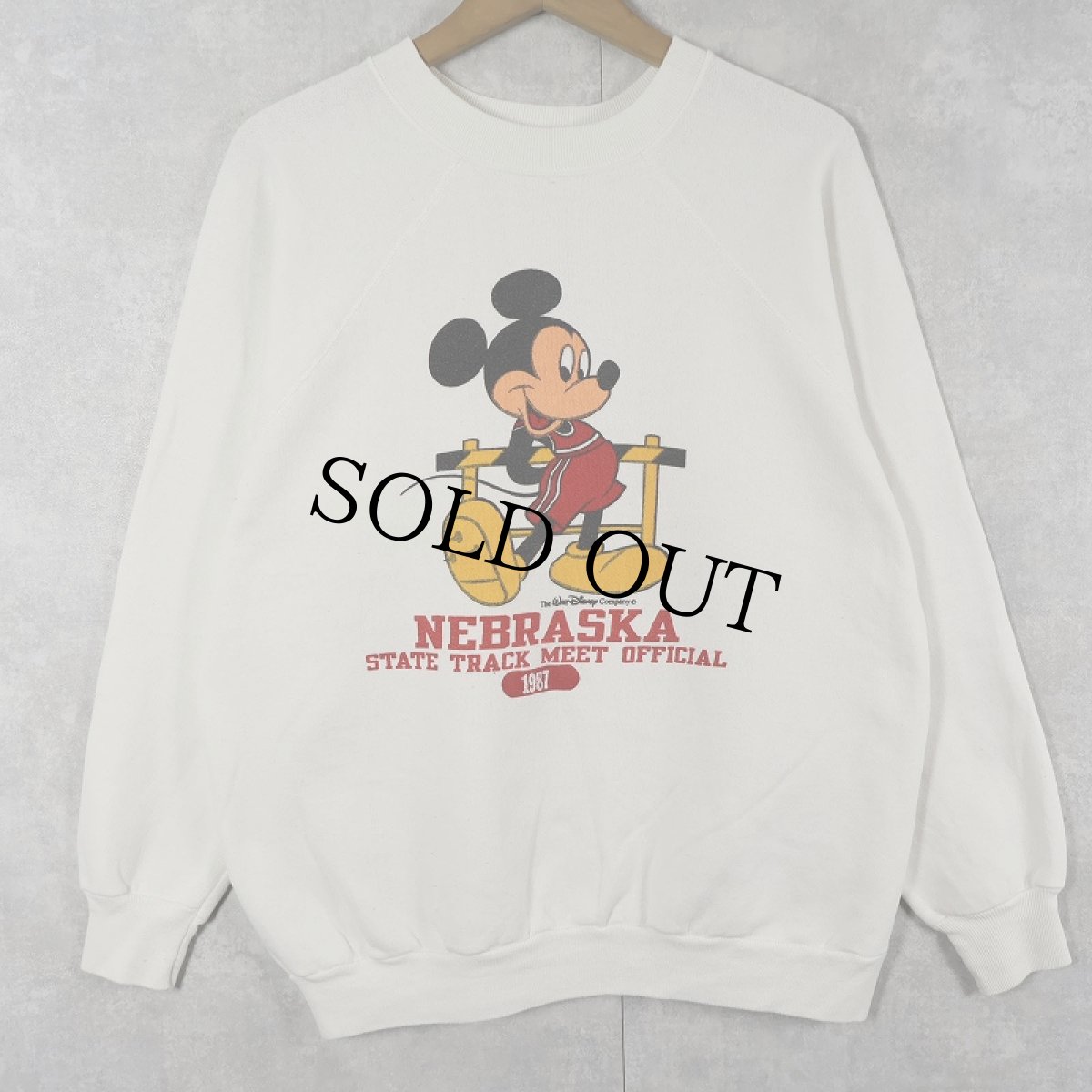 画像1: 80's Disney MICKEY MOUSE USA製 キャラクタープリントラグランスウェット XL (1)