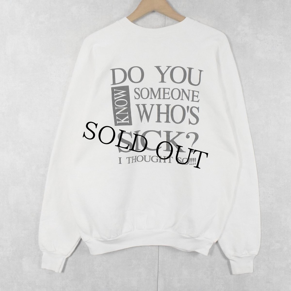 画像2: 90's USA製 "RACISM&IGNORANCE..." メッセージプリントラグランスウェット XL (2)