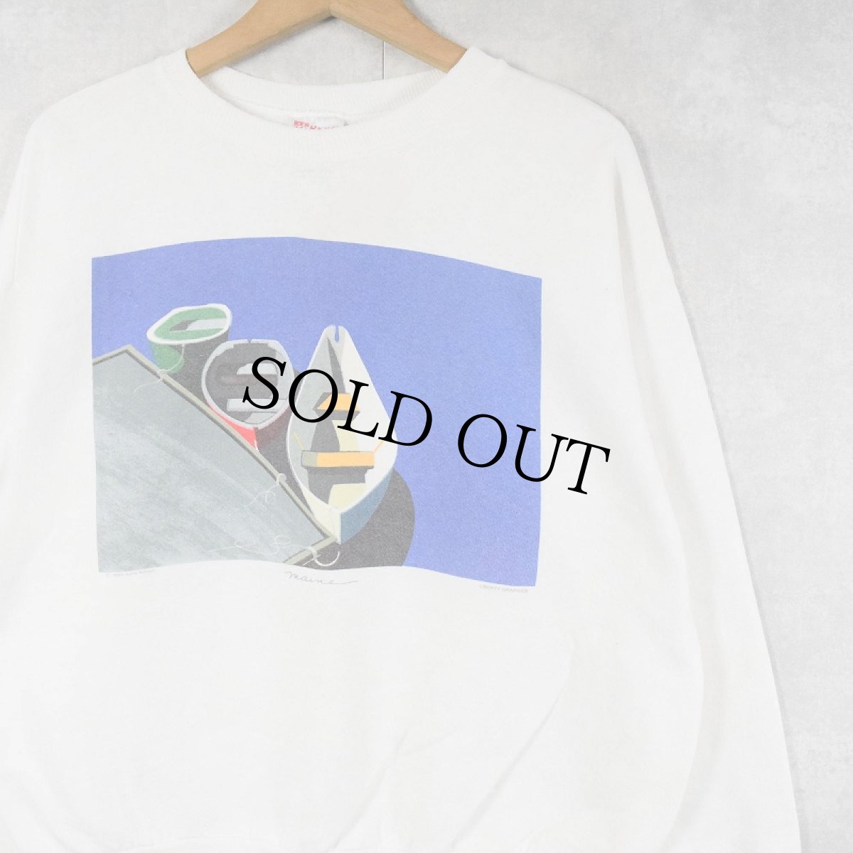 画像1: 90's LIBERTY GRAPHICS USA製 Anne Kilham "maine" アートプリントスウェット L (1)