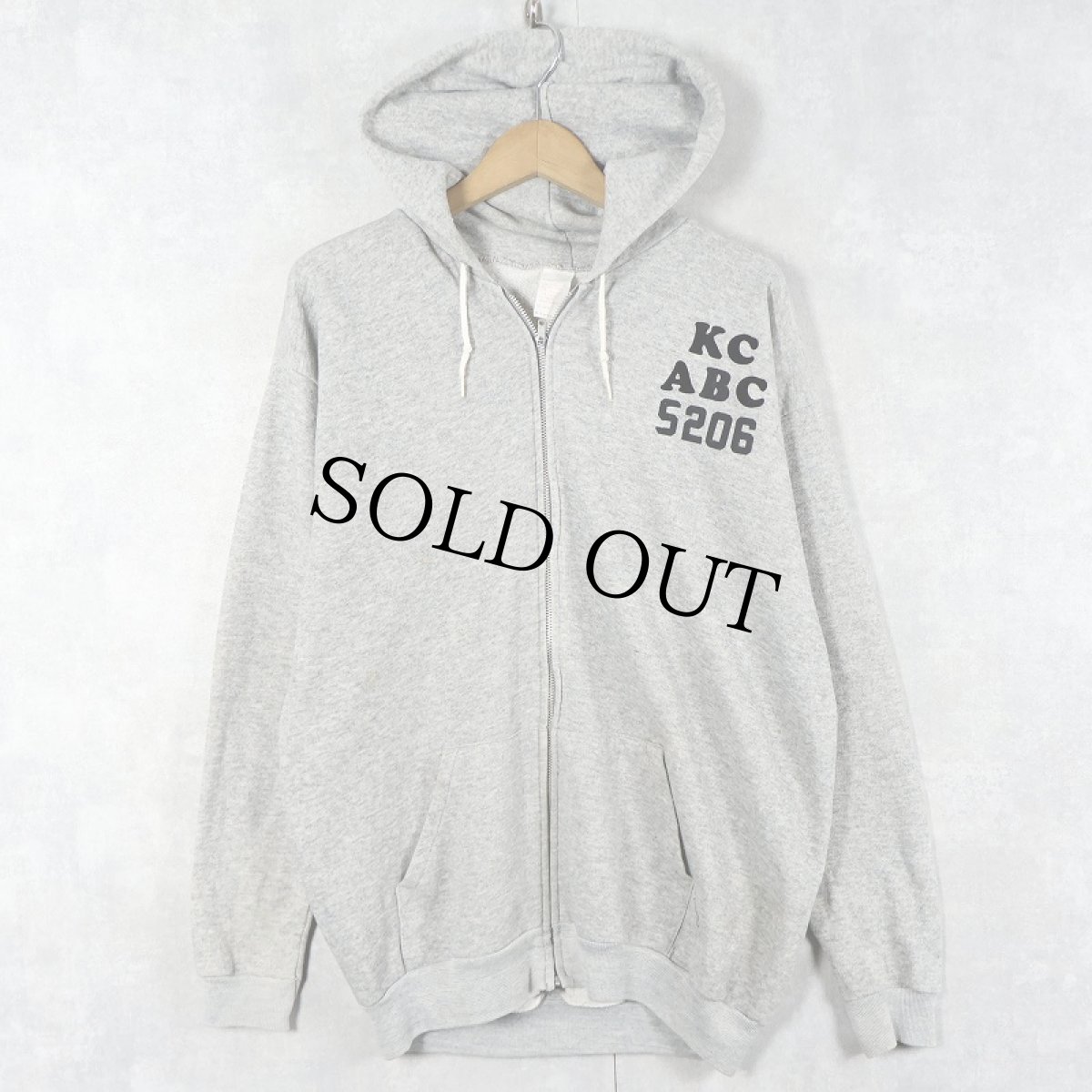 画像1: 70〜80's USA製 "KC ABC S206" フロッキープリント スウェットジップパーカー XL (1)