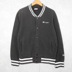 画像1: Champion REVERSE WEAVE USA製 ロゴ刺繍 スウェットスナップカーディガン BLACK M (1)