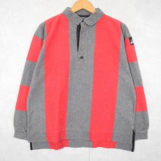 画像1: 90's adidas EQUIPMENT ストライプ柄 コットンラガーシャツ M (1)
