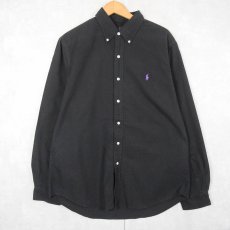 画像1: Ralph Lauren ロゴ刺繍 コットンボタンダウンシャツ BLACK L (1)