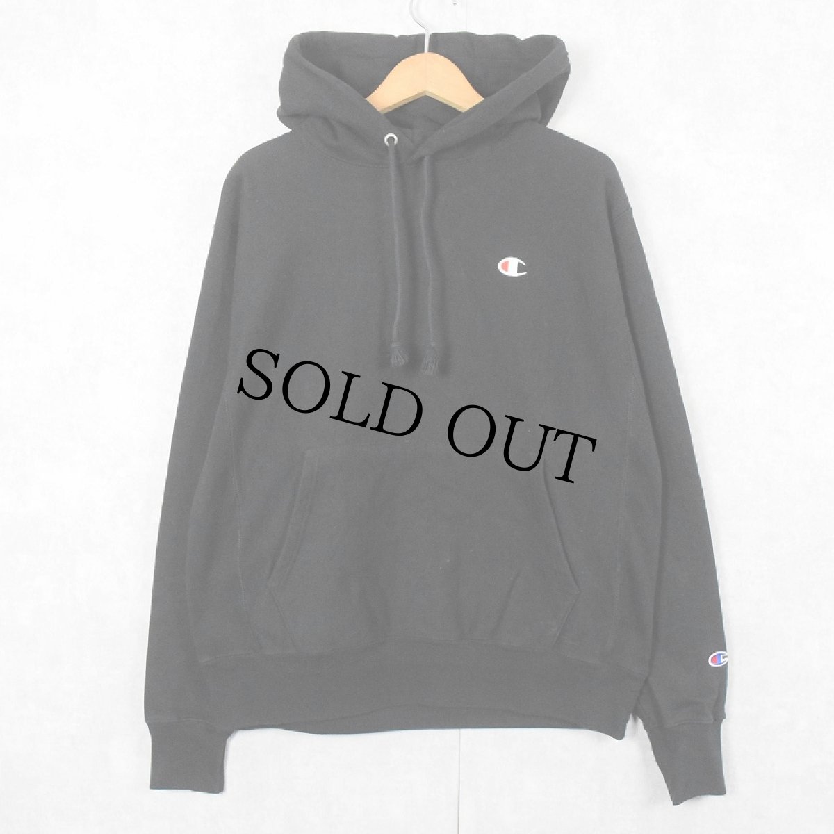 画像1: Champion REVERSE WEAVE 目付き スウェットフーディー BLACK M (1)