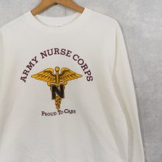 画像1: 90's FRUIT OF THE LOOM USA製 "ARMY NURSE CORPS" プリントラグランスウェット L (1)