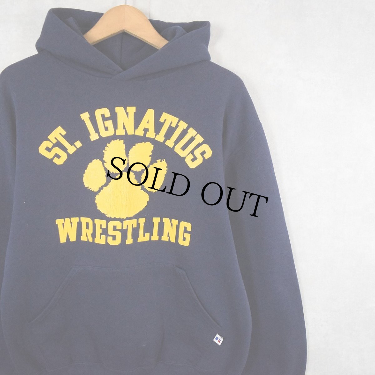 画像1: 90's RUSSELL ATHLETIC USA製 "ST. IGNATIUS WRESTLING" プリントスウェットフーディ NAVY M (1)