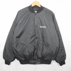 画像1: 〜90's Line one CANADA製 "MAXELL" 企業ロゴ刺繍入り キルティングライナー ナイロンスタジャン BLACK L (1)