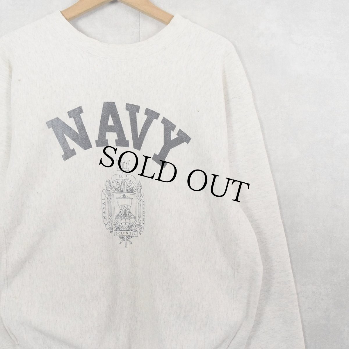 画像1: 90's USA製 REVERSE WEAVE TYPE "NAVY" プリントスウェット M (1)