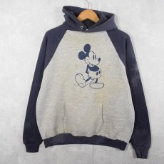画像1: 80's Disney MICKEY MOUSE USA製 キャラクタープリント ラグランスウェットフーディー XL (1)