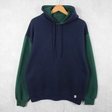 画像1: 90's RUSSELL ATHLETIC USA製 切り替えデザイン スウェットフーディ NAVY L (1)