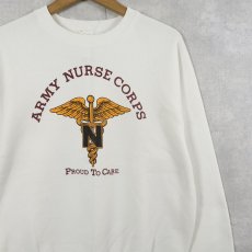 画像1: 90's USA製 "ARMY NURSE CORPS" プリントラグランスウェット L (1)