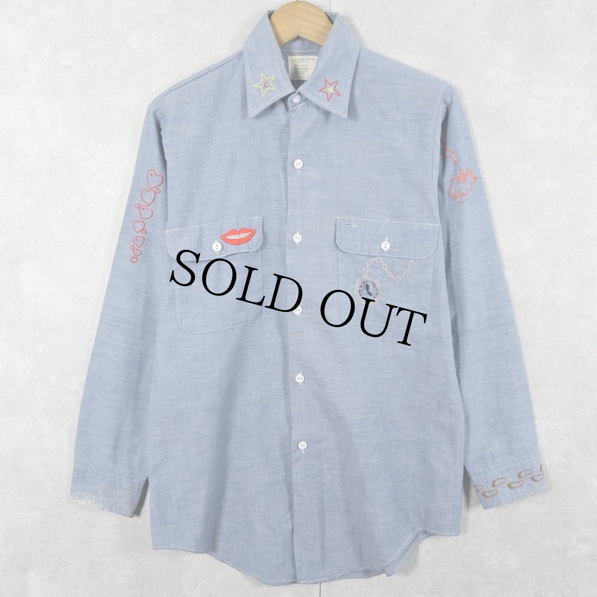 画像1: 70's BIG MAC JCPenny ハンド刺繍 シャンブレーシャツ (1)