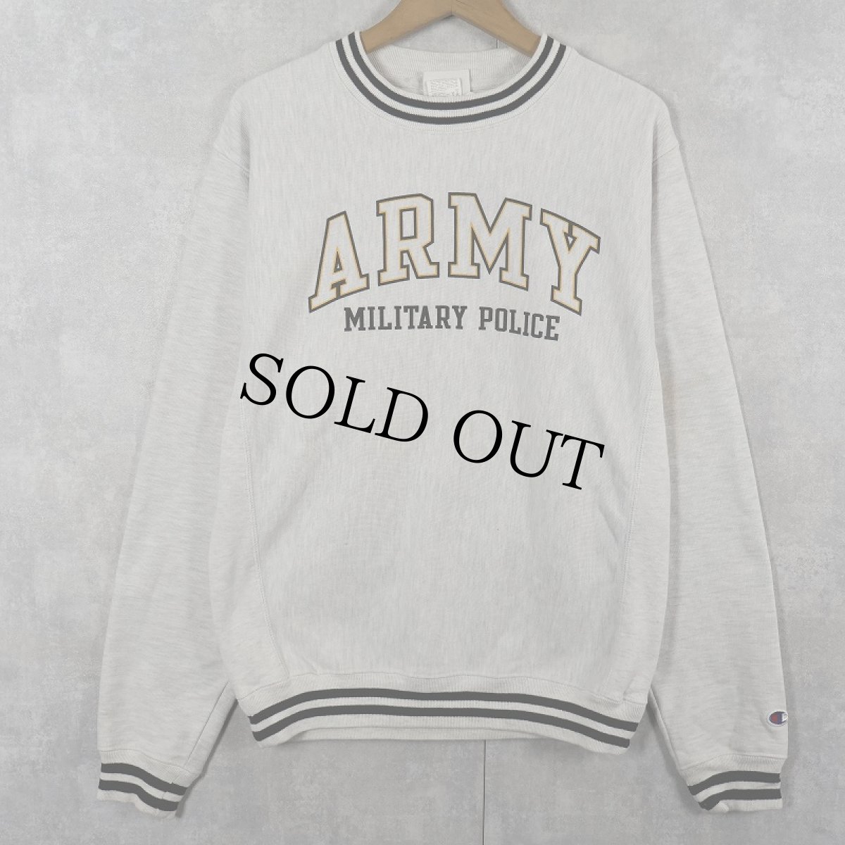 画像1: Champion REVERSE WEAVE "ARMY" リブボーダー プリントスウェット S (1)