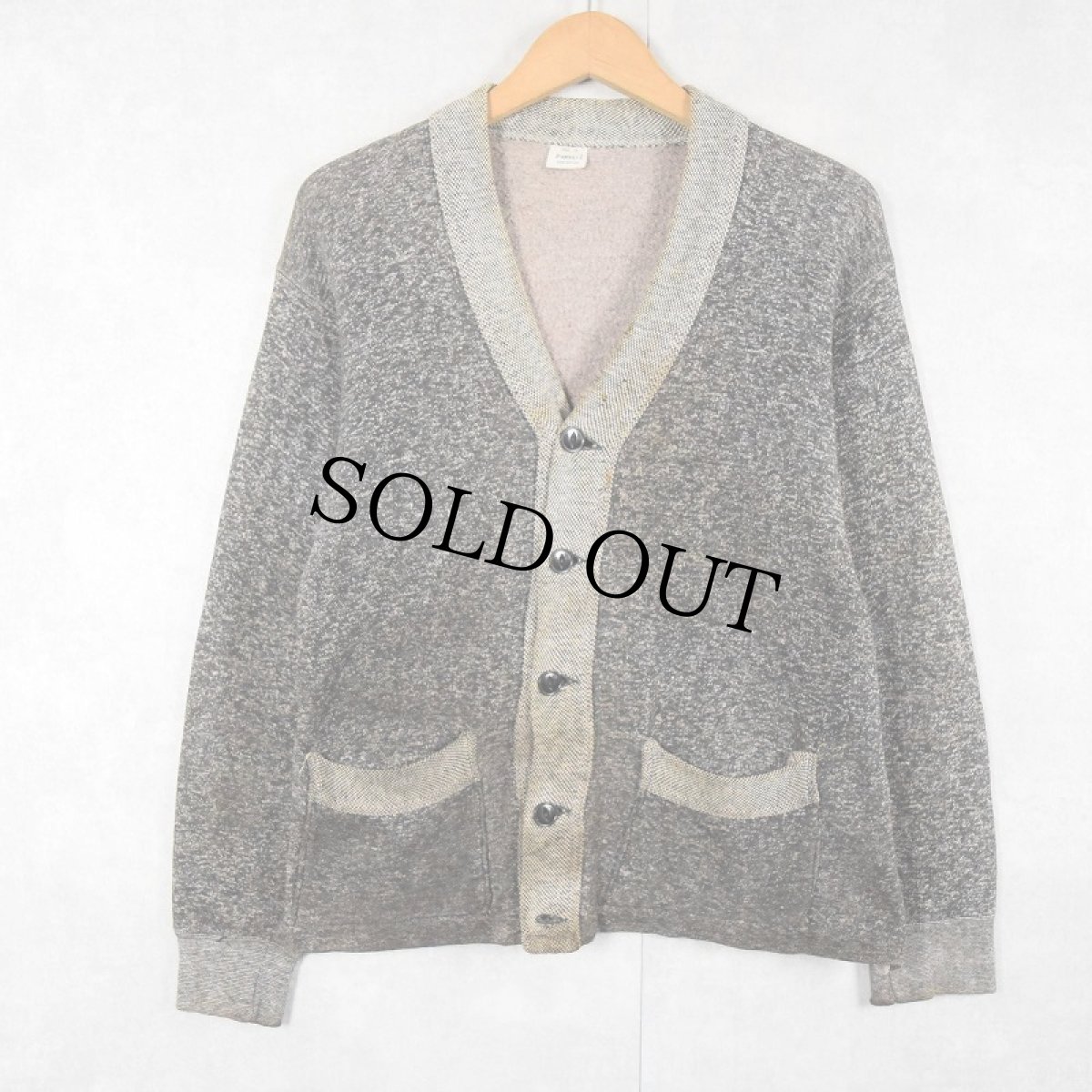 画像1: 40〜50's PENNEY'S パチポケ ゴマ塩スウェットカーディガン SIZE36 (1)