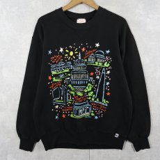 画像1: 90's Ken Done USA製 前V アートプリントスウェット BLACK (1)