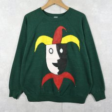 画像1: 〜80's ピエロイラスト 鈴付き ラグランスウェット GREEN (1)