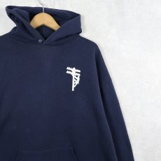 画像1: 90's JERZEES USA製 イラストプリントスウェットフーディー NAVY XL (1)