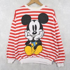 画像1: 90's MICKEY&CO. 青パンミッキー ボーダー柄 キャラクタープリントスウェット (1)