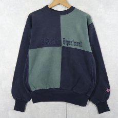 画像1: 90's MV SPORT REVERSE WEAVE TYPE USA製 パネル切り替え 刺繍スウェット NAVY×GREEN M (1)