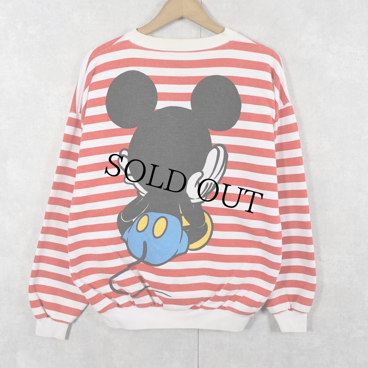 画像2: 90's MICKEY&CO. 青パンミッキー ボーダー柄 キャラクタープリントスウェット (2)