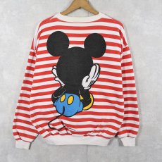 画像2: 90's MICKEY&CO. 青パンミッキー ボーダー柄 キャラクタープリントスウェット (2)