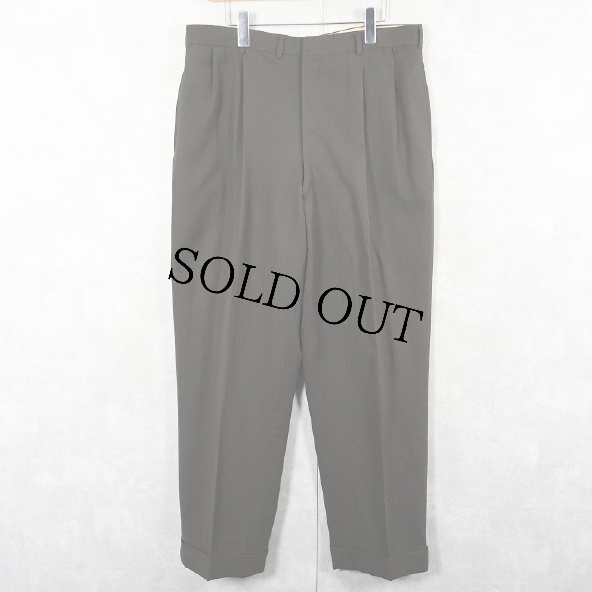 画像1: 50〜60's ストライプ織り 2タック ウールスラックス BROWN W35 (1)