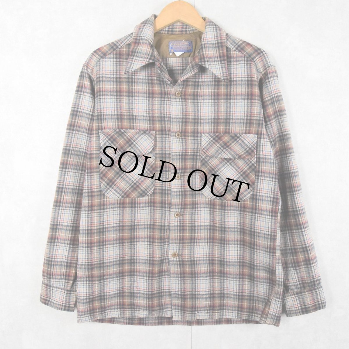 画像1: 70's PENDLETON USA製 チェック柄 ウールオープンカラーシャツ M (1)