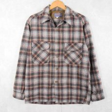 画像1: 70's PENDLETON USA製 チェック柄 ウールオープンカラーシャツ M (1)
