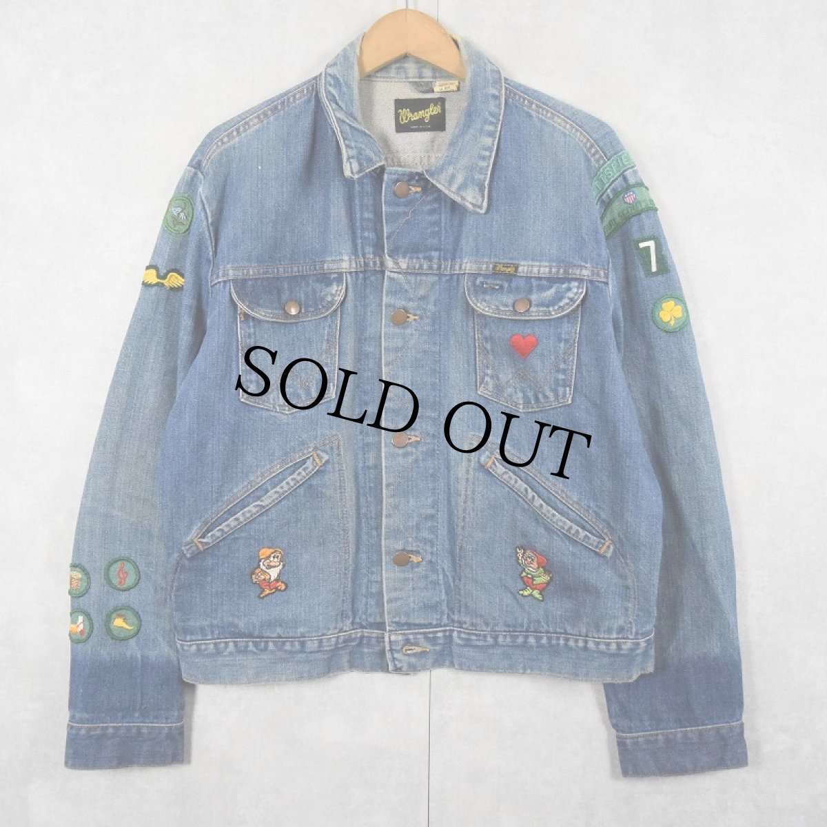 画像1: 70's Wrangler USA製 124MJ デニムジャケット ワッペン付き デニムジャケット size44 (1)